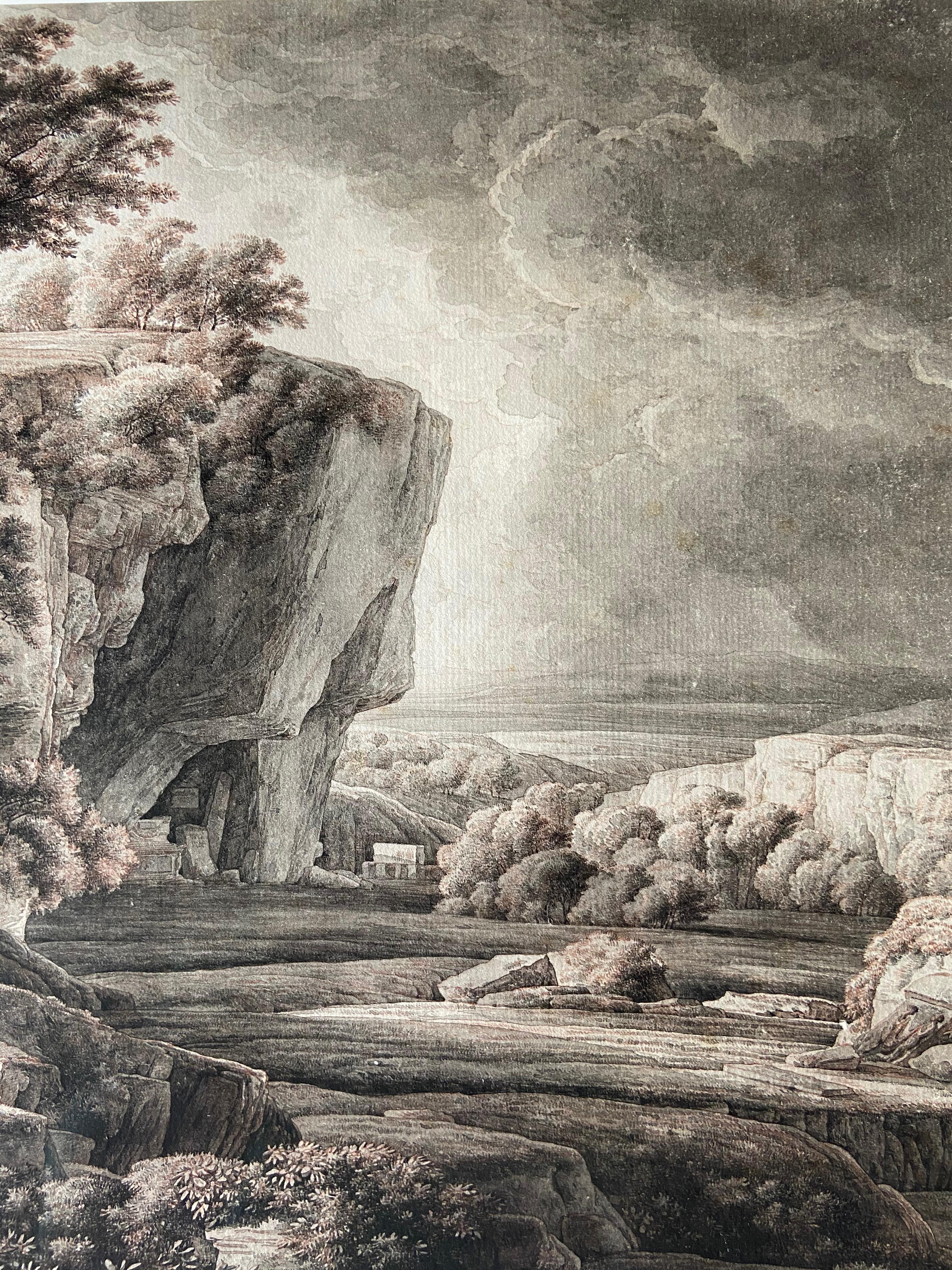 18th Century Classical Old Master Roman Landscape Drawing with Figures - Old Masters Painting by Abraham-Louis-Rodolphe Ducros
