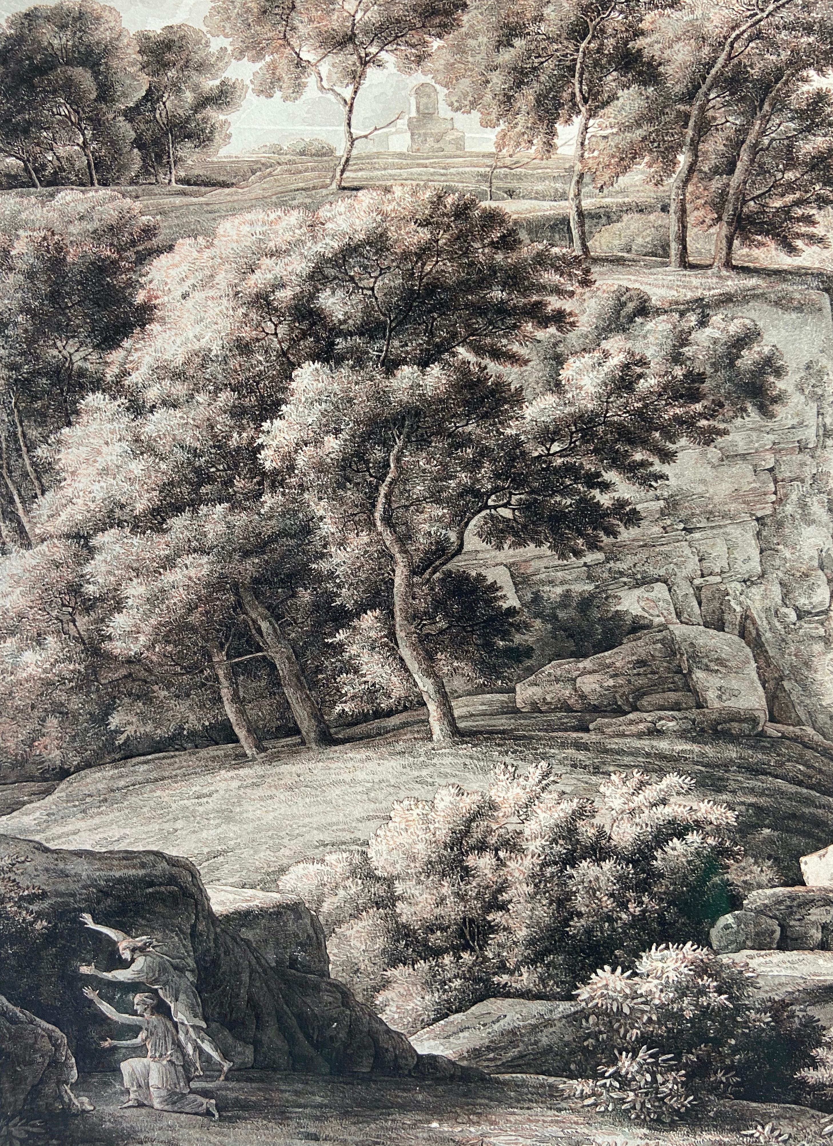 18th Century Classical Old Master Roman Landscape Drawing with Figures For Sale 3