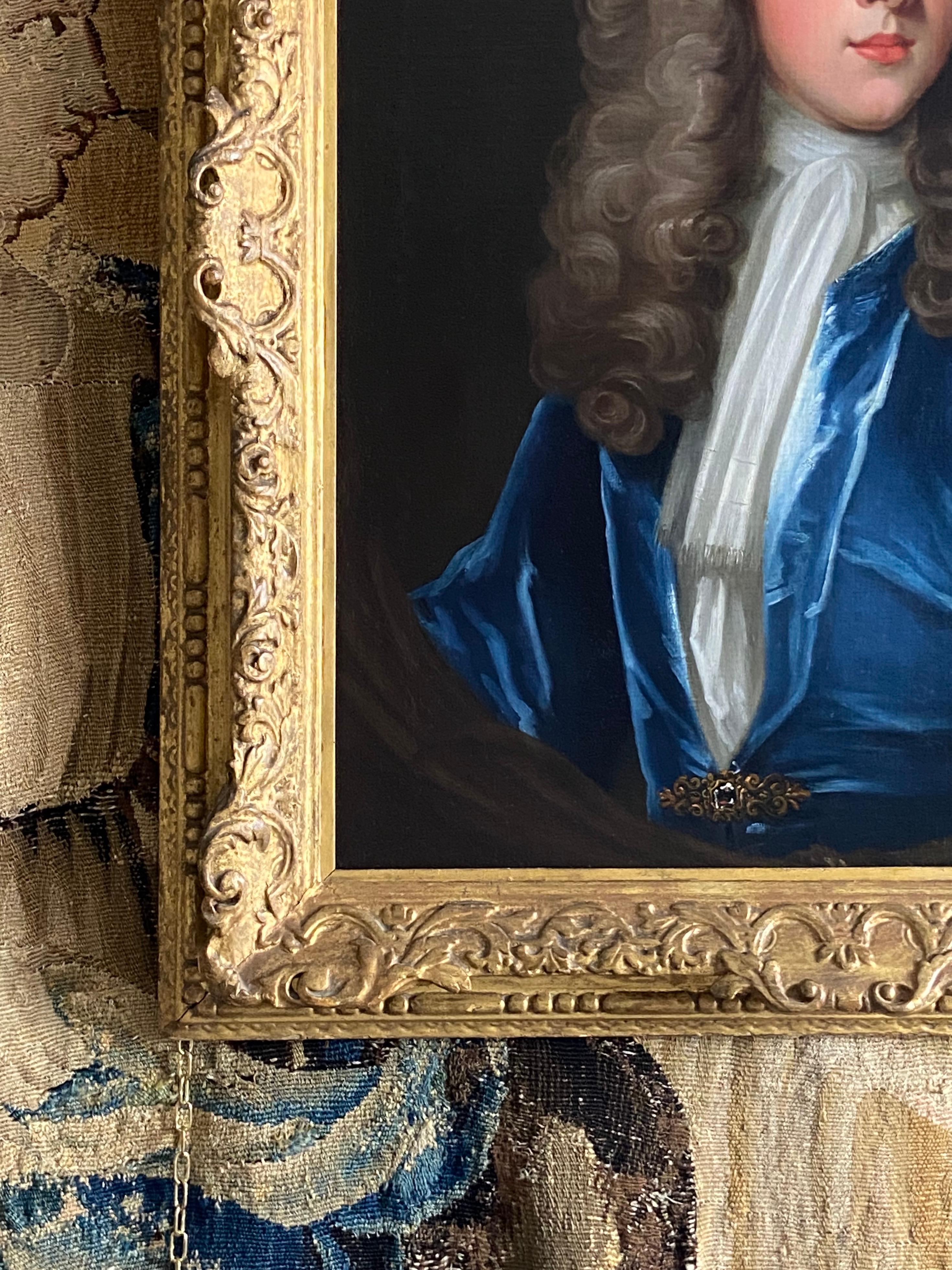 18TH CENTURY ENGLISH OIL PORTRAIT OF A YOUNG GENTLEMAN IN A BLUE VELVET COAT 1