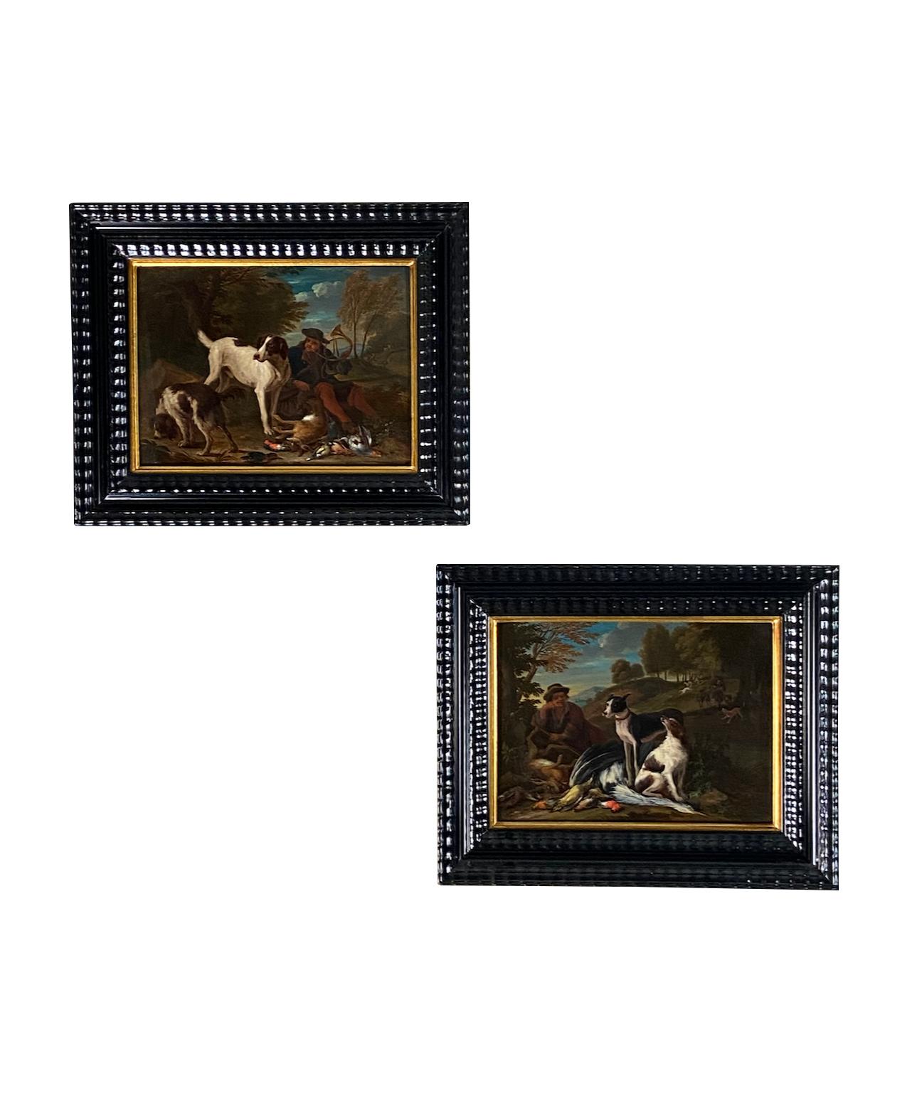 ADRIAEN DE GRYEF Animal Painting - A Fine Pair of 17th Century Oil Portraits of Hunting Hounds or Dogs