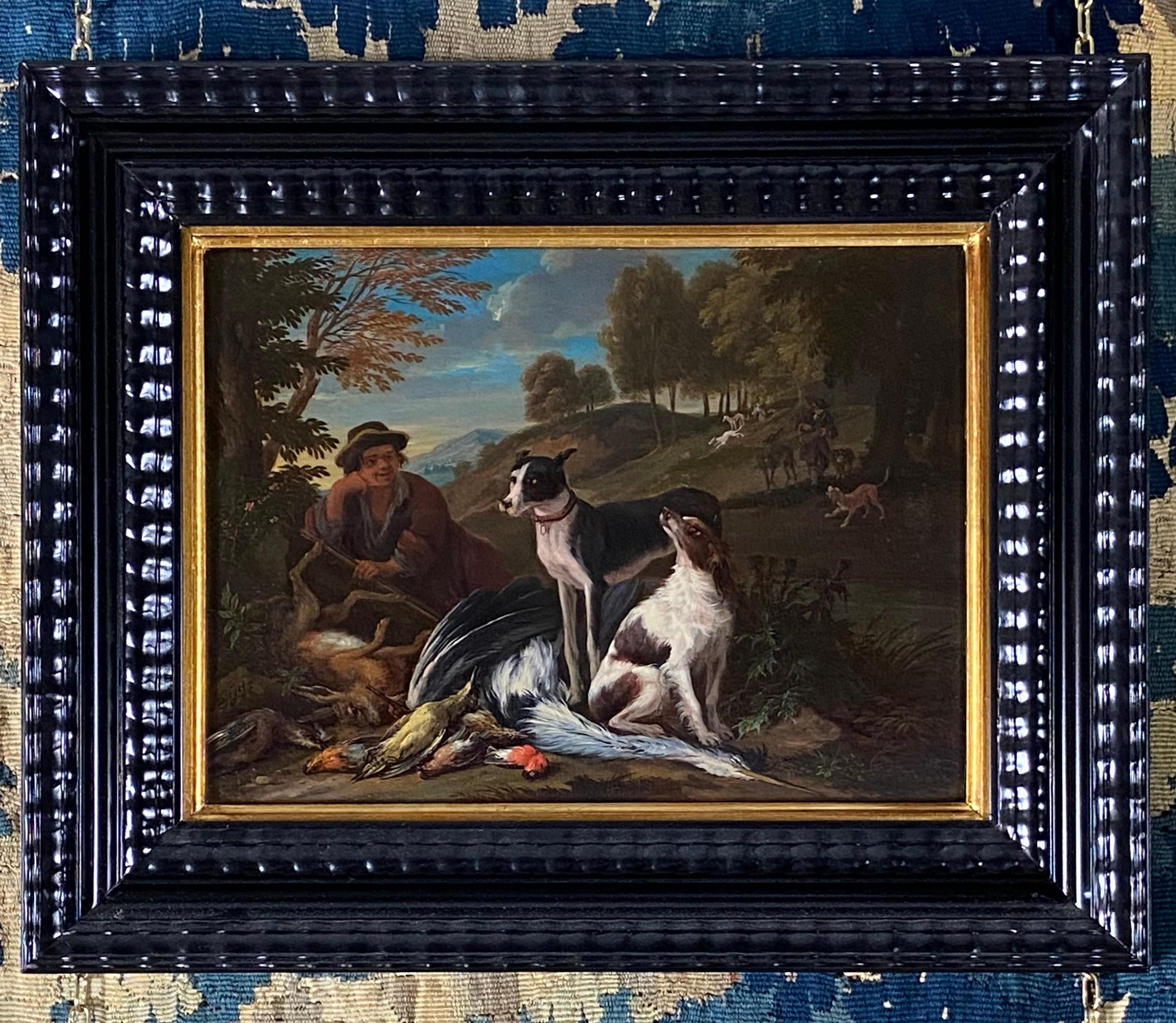 A Fine Pair of 17th Century Oil Portraits of Hunting Hounds or Dogs For Sale 3