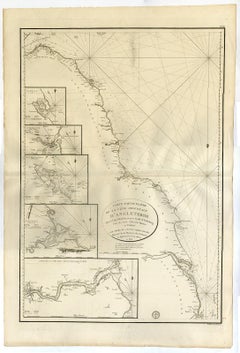 Sea chart of  west coast of England - Cape Gibraltar - Engraving - 19th century