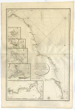 Antique Sea chart of  west coast of England - Cape Gibraltar - Engraving - 19th century