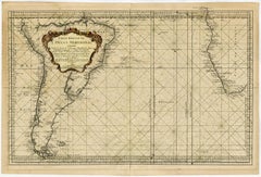 Antique Sea chart of the Southern Atlantic Ocean - Engraving - 18th century