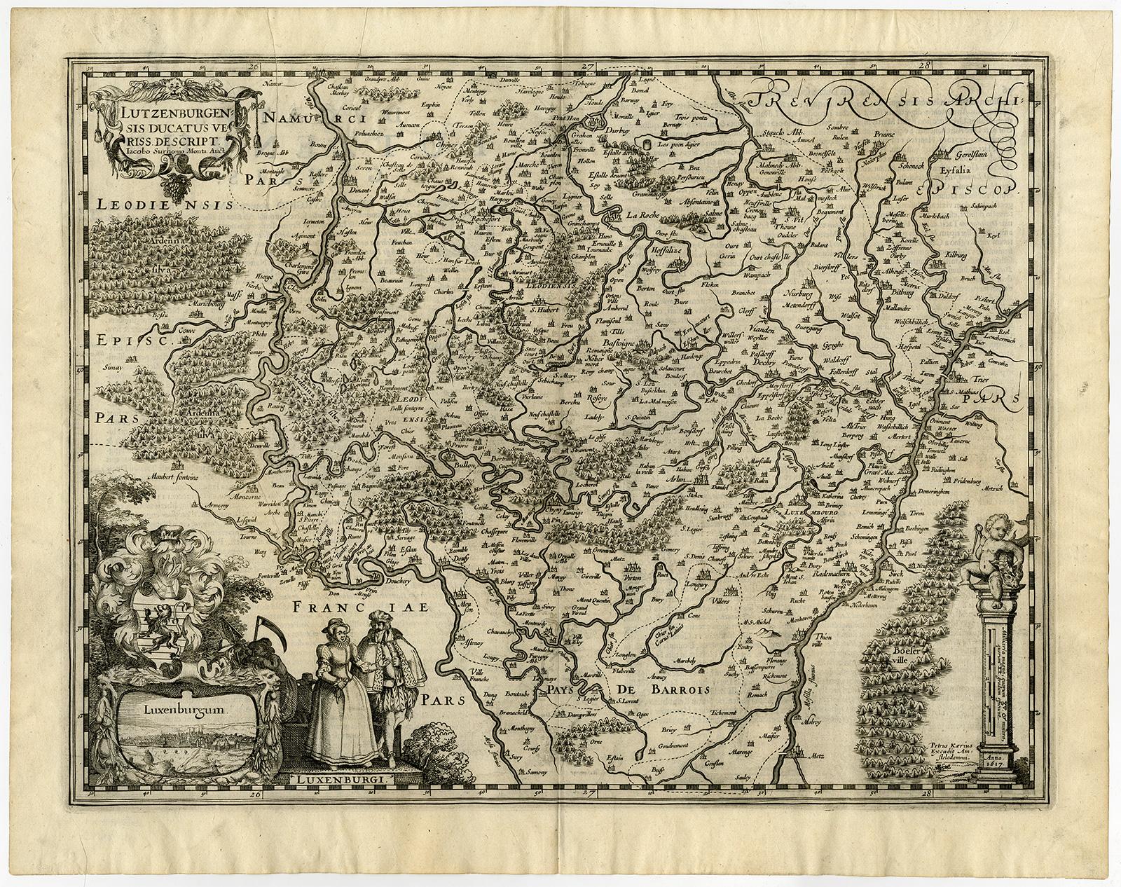 Antique map of Luxembourg and its region by Kaerius - Engraving - 17th c. - Print by Pieter van den Keere