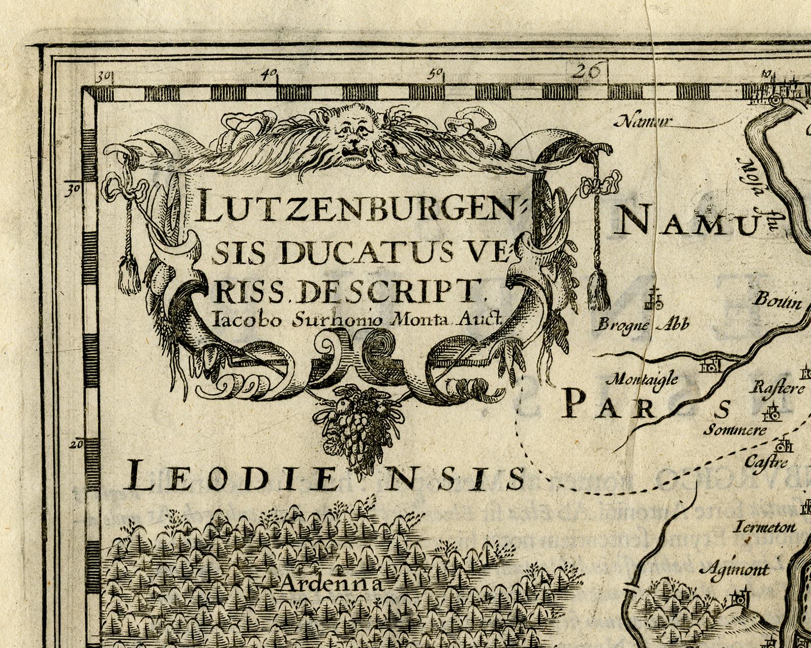 Antique map of Luxembourg and its region by Kaerius - Engraving - 17th c. - Old Masters Print by Pieter van den Keere