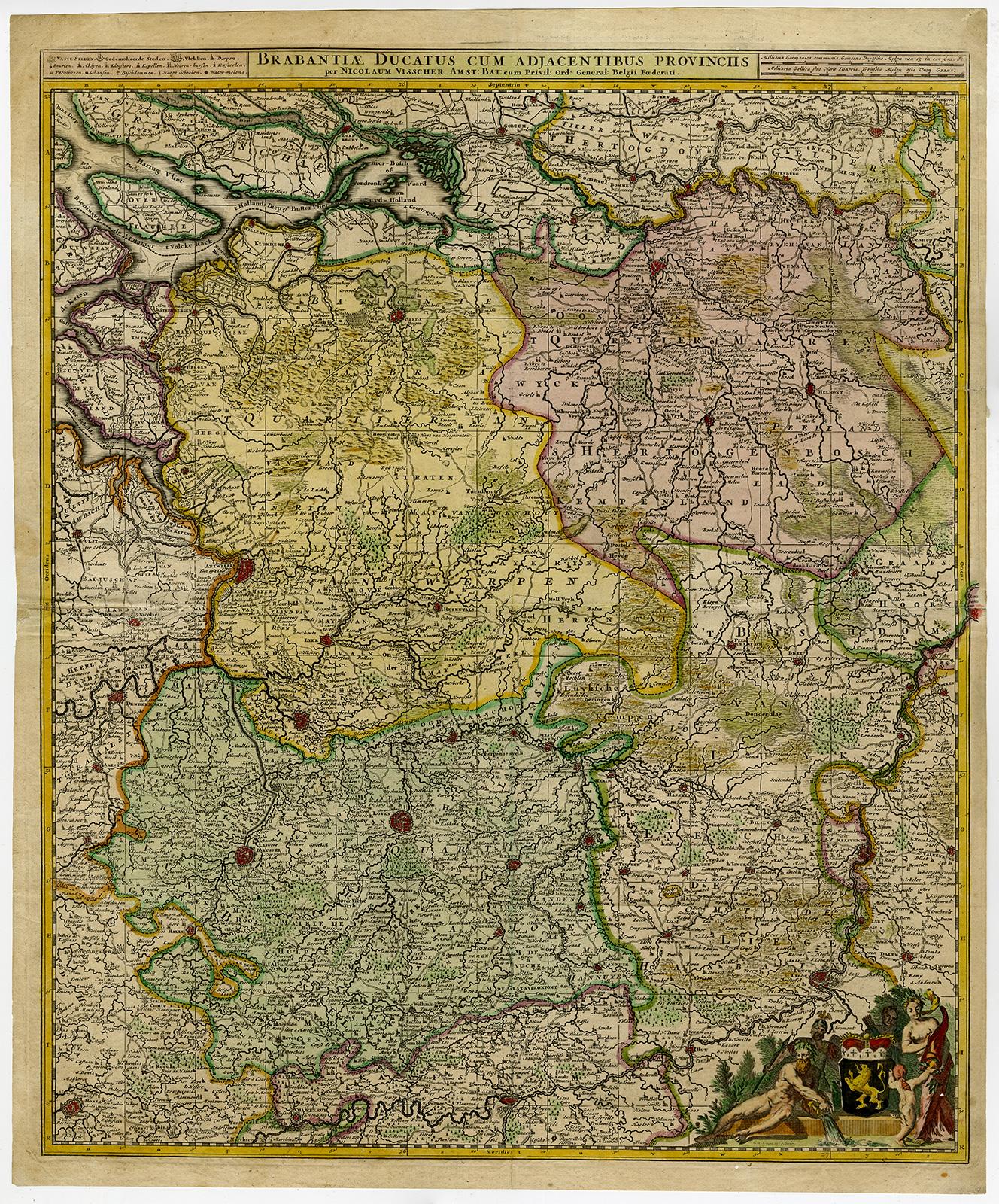 Antique map of Duchy of Brabant by Visscher - Handcoloured engraving - 17th c. - Print by Nicolaus Visscher