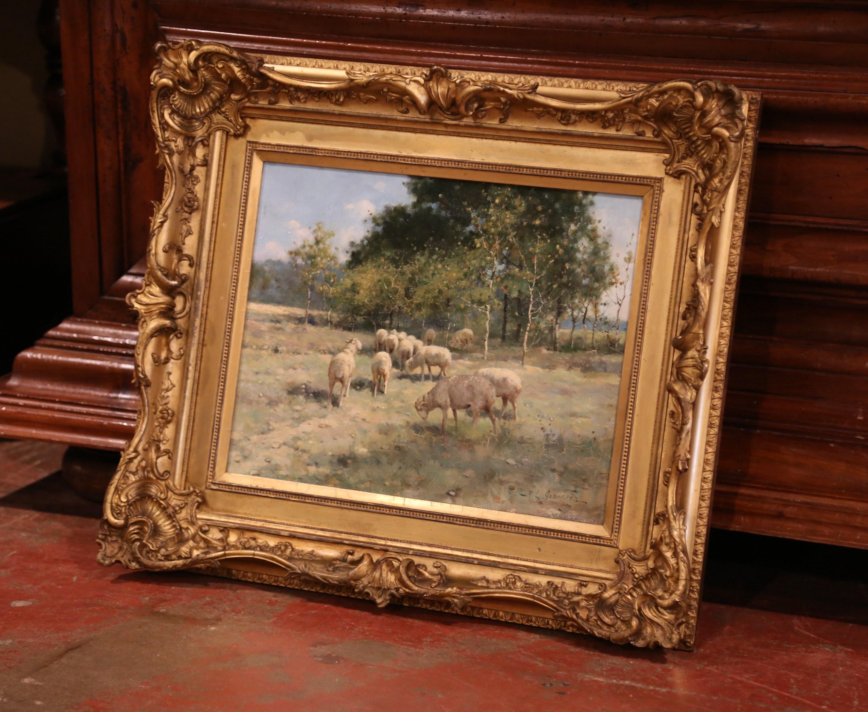 19th Century Sheep Painting in Carved Gilt Wood Frame Signed R. L. Johnston - Brown Animal Painting by Reuben Legrande Johnston