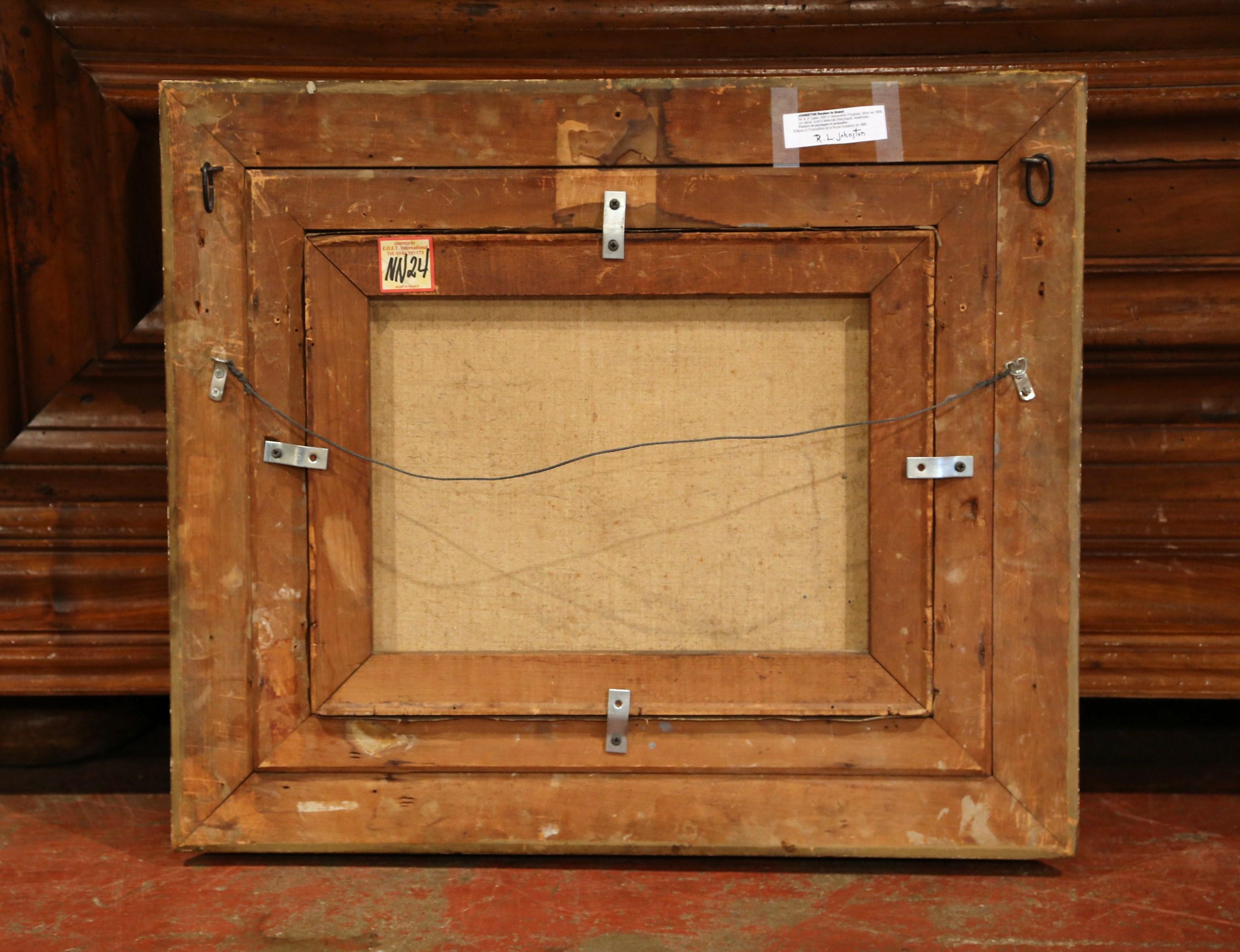 19th Century Sheep Painting in Carved Gilt Wood Frame Signed R. L. Johnston For Sale 5