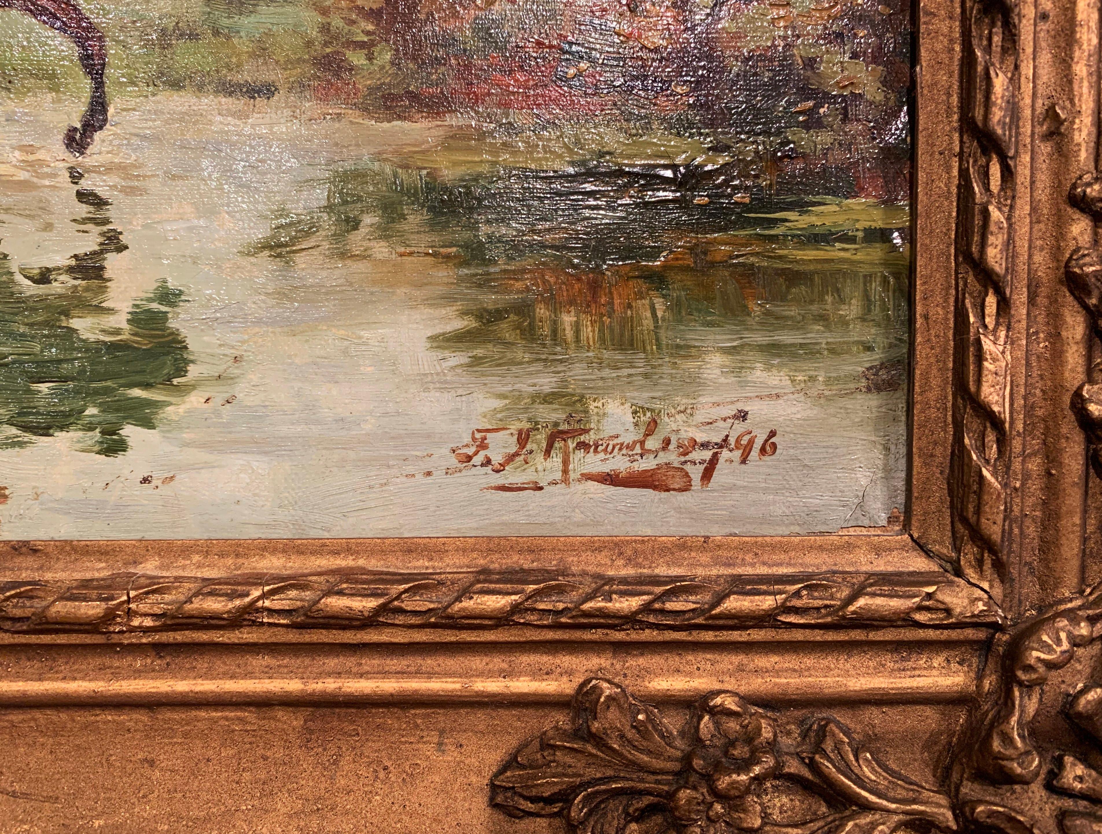 Transport yourself to the English countryside with this pair of 19th century oil on canvas paintings. Set in their original carved gilt frames, the scenes depict two hunt scenes with riders and horses on a hunt. Both of the classic artworks are