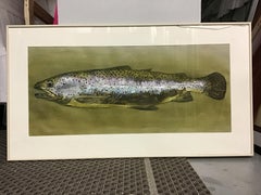 Vintage green trout fish painting with mirror and passion