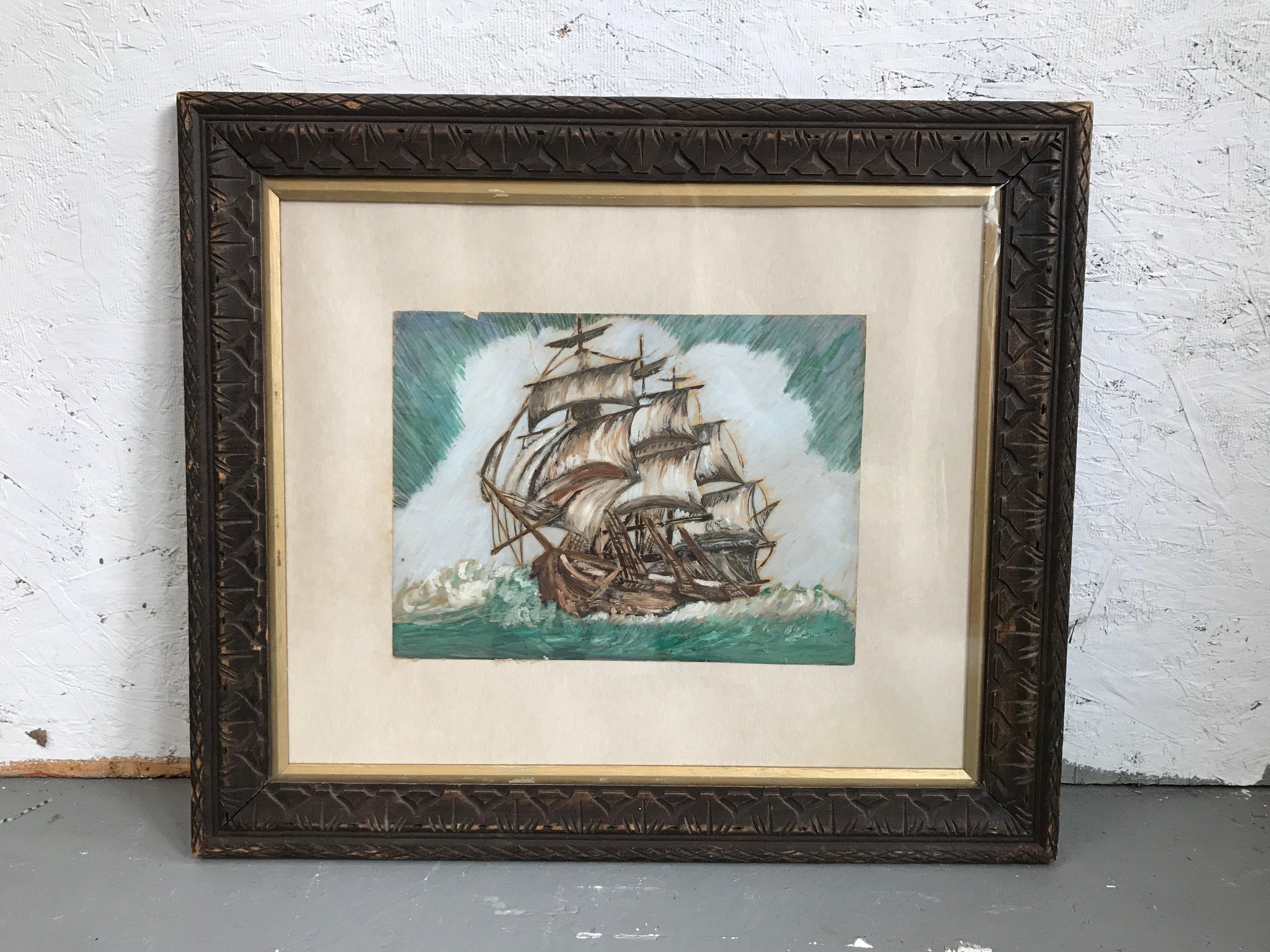 Unknown Landscape Art - 3 masted schooner ship on the water