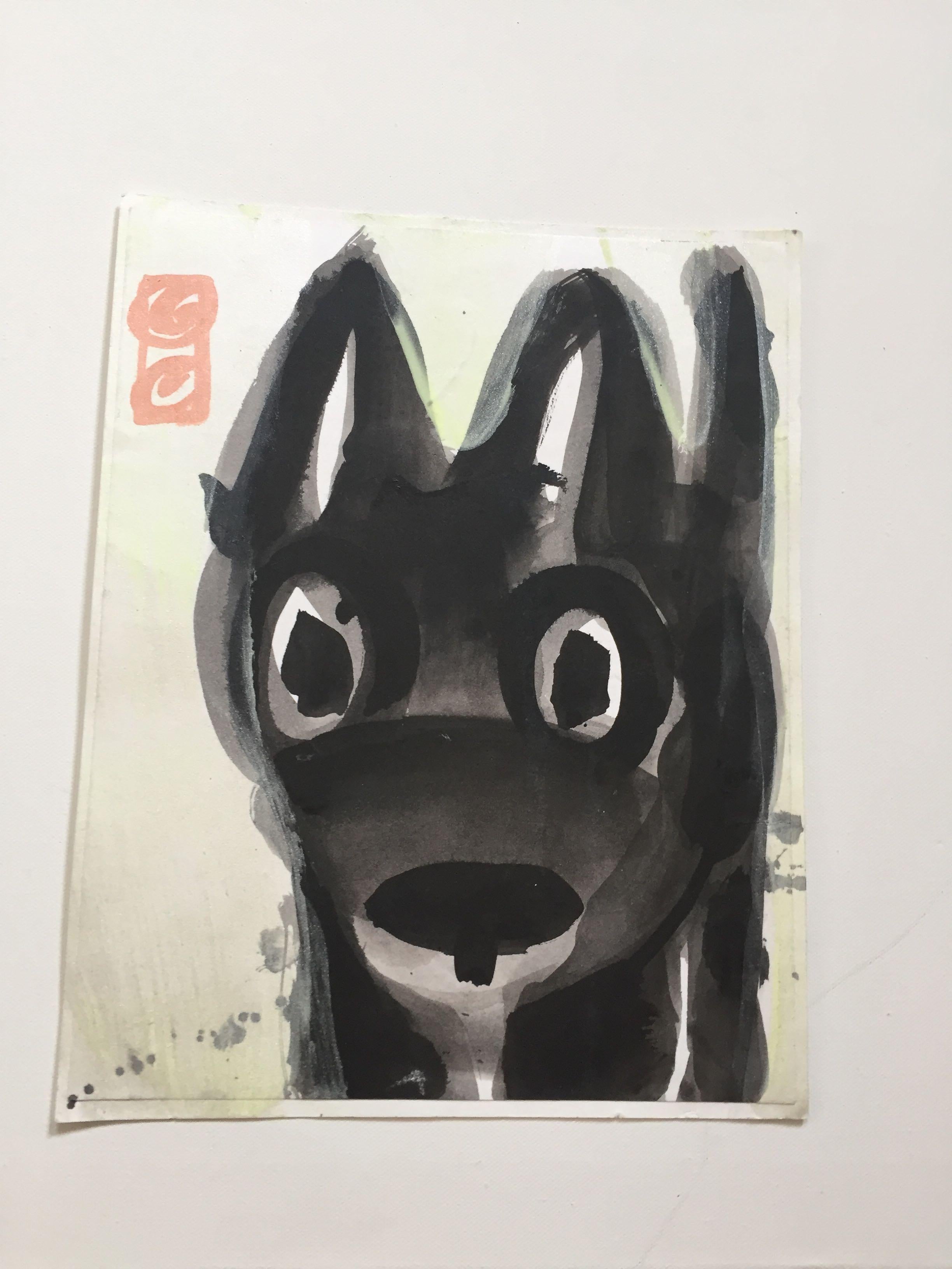 Tammi Smith Figurative Art - Black Puppy with Glo Paint