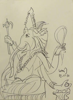 Ganesha, Indian Mythological God of Prosperity, Charcoal by master KG Subramanyan