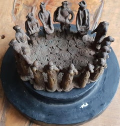 Escultura de Bronce, Danza Tribal India, Bailarines Santhal, Artista Indio "En Stock"
