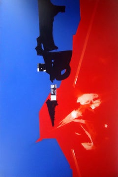 Deep in, Abstract Painting, Bright Red, Blue, Black by Indian Artist "In Stock"