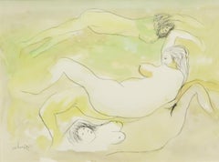 Nude Women, Bathing, Watercolor on paper, Green, Yellow by K. C. Pyne "In Stock"