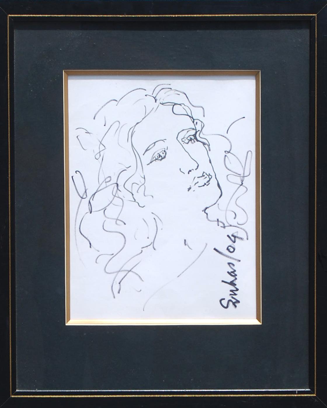 Suhas Roy Figurative Art - Radha, Ethereal, Mystic Godlike, Innocent Spirit, Ink on paper "In Stock"