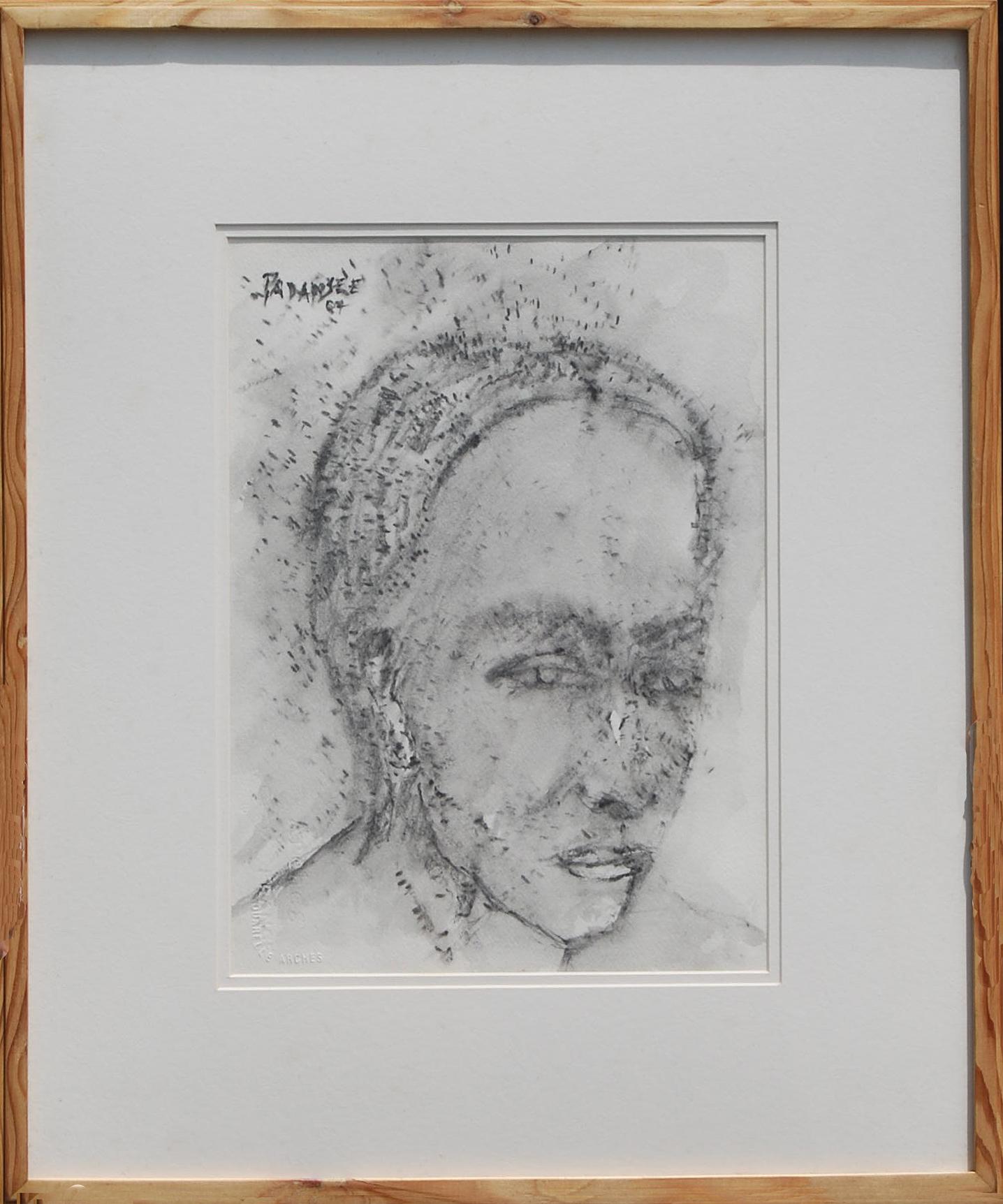 Akbar Padamsee Figurative Art - Face I, Painting, Chinese Ink, Portrait of Man by PadmaBhushan Artist "In Stock"
