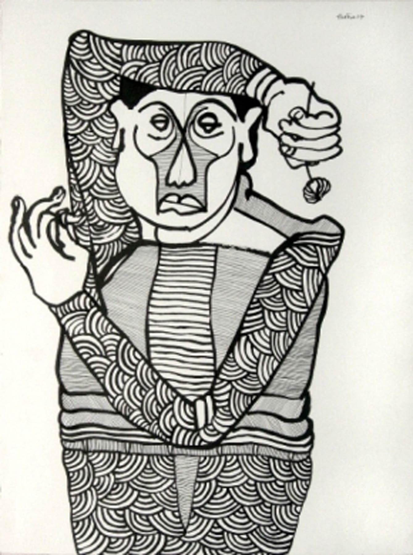 Partha Prathim Deb Figurative Art - Funiculli, Drawing, Ink on paper, Black, White color by Indian Artist "In Stock"
