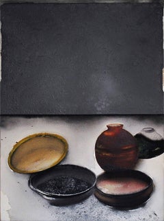 Classical Shape, Still Life, Acrylic, Pigment, Red, Brown, Black "In Stock"