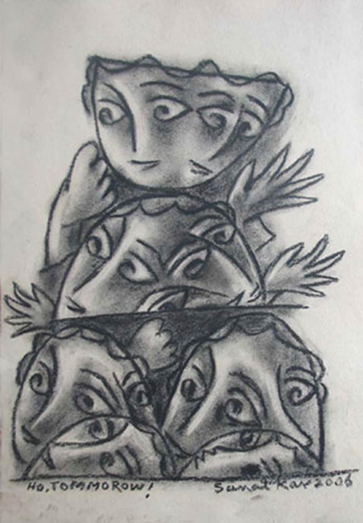 HO. TOMMOROW, Disegno, tecnica mista e carboncino su carta, bianco e nero "In stock"