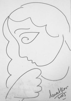 Femmes, dessin, encre sur papier, noir et blanc par l'artiste indien moderne « En stock »