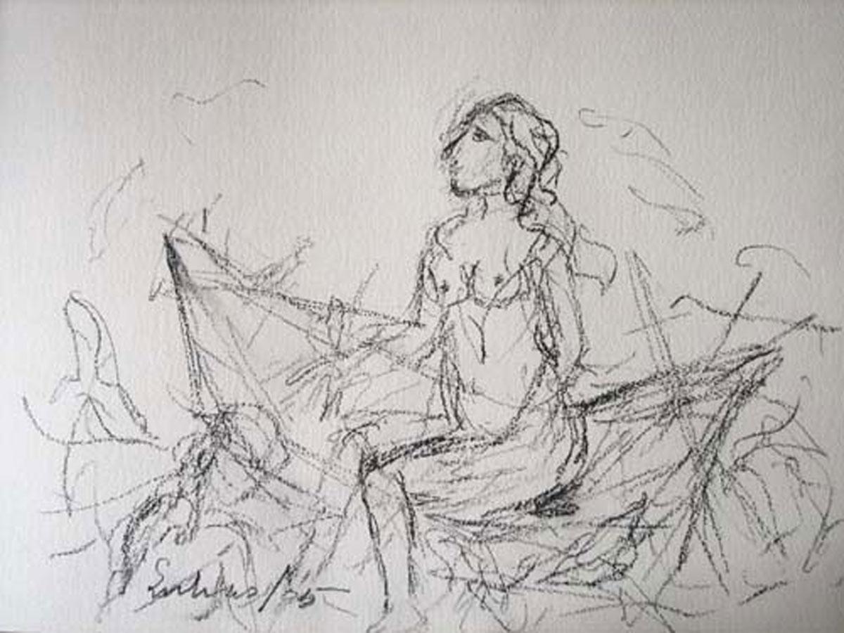 Suhas Roy Landscape Art - In the Waters, Drawing, Charcoal, Paper, Black, White By Master Artist"In Stock"