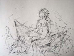 In the Waters, Drawing, Charcoal, Paper, Black, White By Master Artist"In Stock"
