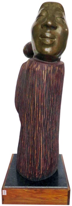 « Un fardeau que j'aime porter », mère-fille, tribal, sculpture, bois, bronze, en stock