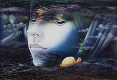 Jeevanamrit, Mitología, Pintura Técnica Mixta, Azul, Verde, Blanco "En Stock"
