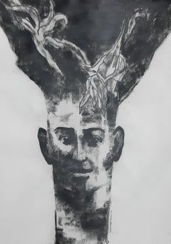 Being one with Nature I, Charcoal on Paper  Black & White painting  "In Stock