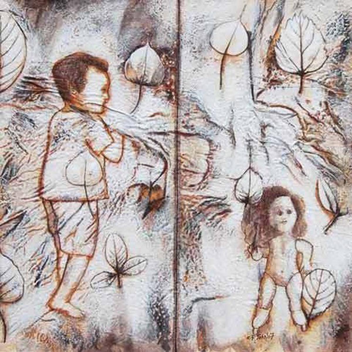 Boy & Girl, Ciril, Acrylic, high quality cotton fiver on canvas, Brown"In Stock"