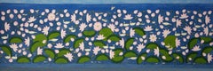 Lotus Pond, Lavaggio su stoffa, Rosa, Blu, Verde di artista indiano "In magazzino"
