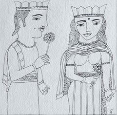 50th Wedding Anniversary, King & Queen, Ink on paper by Indian Artist "In Stock"