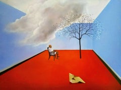 Man Seated, Acrylic on Canvas, Red, Blue by Indian Artist "In Stock"