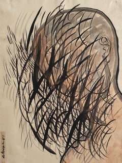 Transformed faces VI, encre et techniques mixtes sur papier, artiste contemporain « en stock »