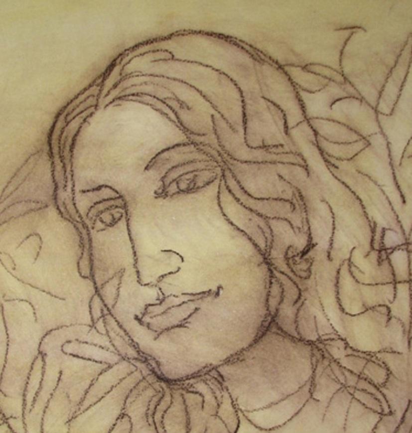 Muse, Conte & Tempera, jaune pâle et marron de l'artiste Suhas Roy « en stock » en vente 1