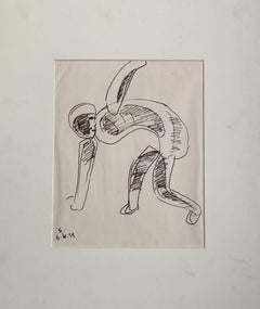 Vintage Untitled, Figurative, Pen & Ink on Paper by Artist Somnath Hore "In Stock"