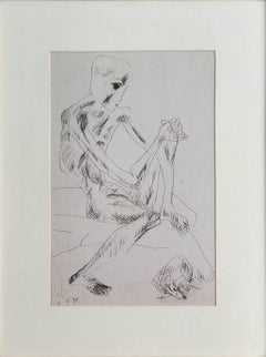 Vintage Seated Man, Figurative, Ink on Paper by Artist Somnath Hore "In Stock"
