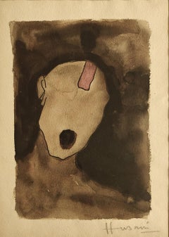Senza titolo, acquerello su carta, dell'artista moderno A.M.F. Husain "In magazzino".
