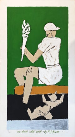 Senza titolo, serigrafia su carta, artista indiano moderno A.M.F. Husain "In stock".