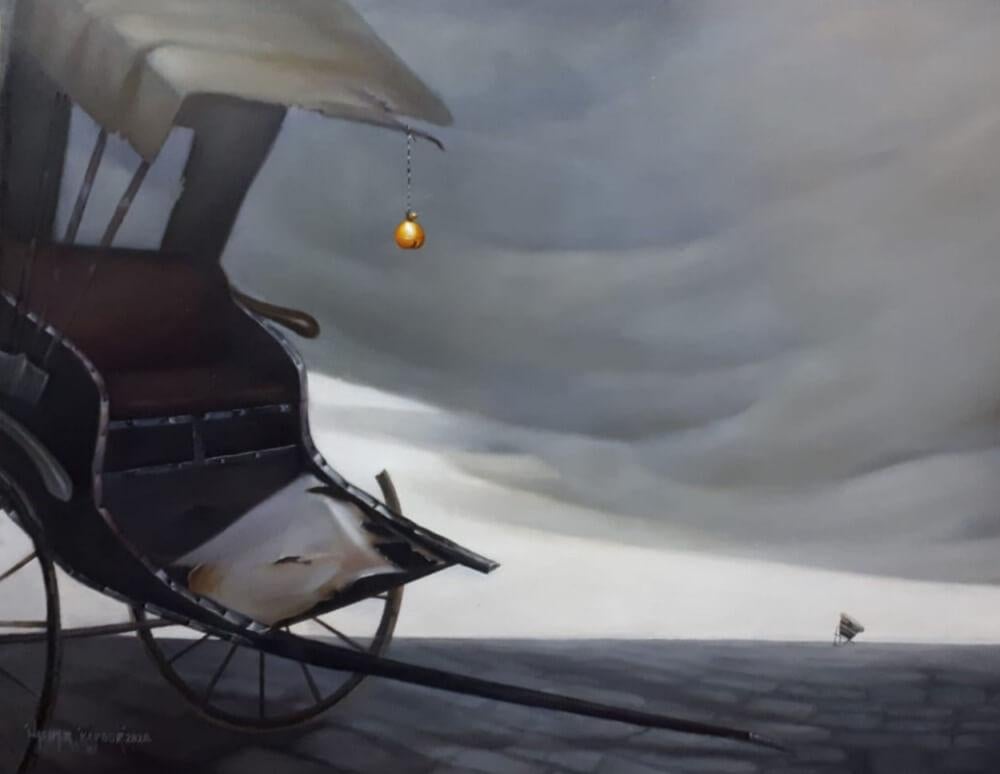 Wasim Kapoor - Rickshaw
Olio su tela
52 x 66 pollici (formato non incorniciato)
(Non incorniciato e consegnato)

Stile : Wasim Kapoor è un artista posseduto dalle emozioni oscure del dolore, della soppressione, della sofferenza e della solitudine.