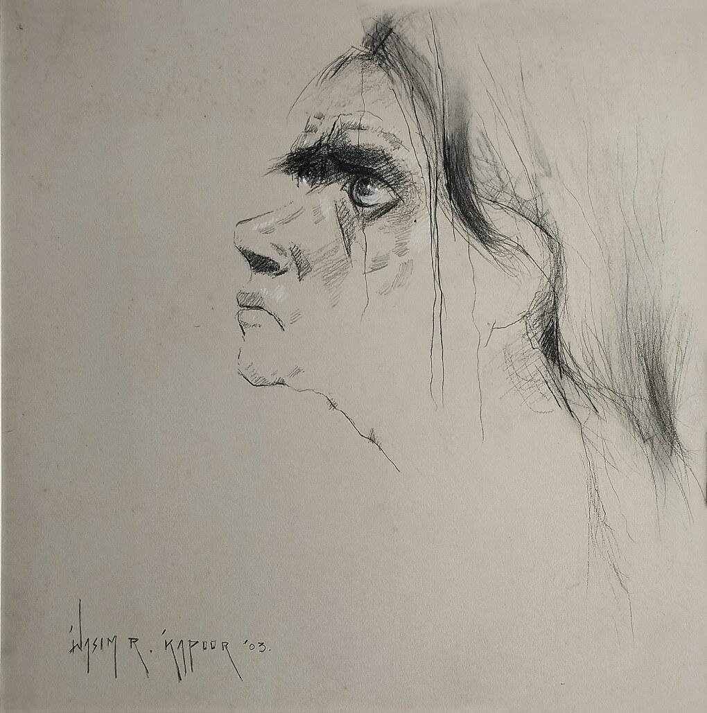 Sin título, figurativo, boceto sobre papel, por el artista indio Wasim Kapoor "En Stock"