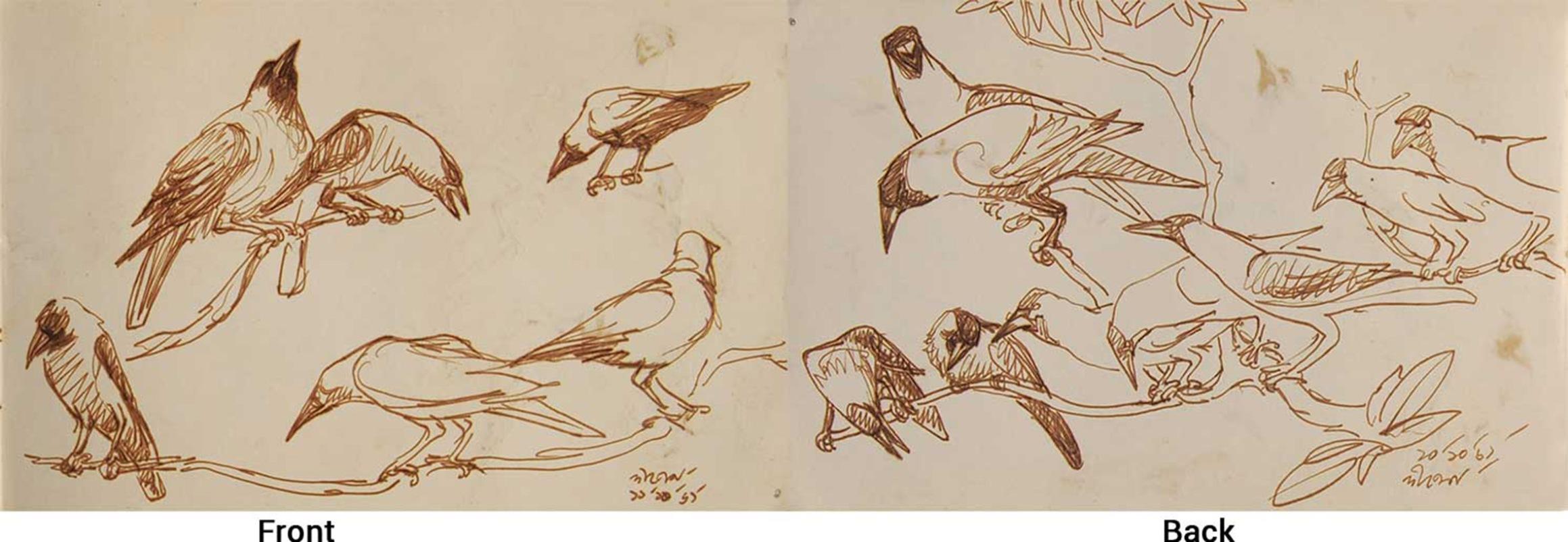 Crows, Brush, Watercolour on Paper, Set of 14 works by Indian Artist 
