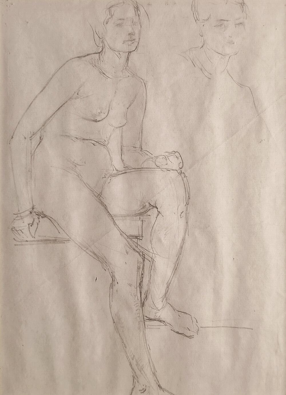 Seated Nude, Figurative, Pencil on Paper, Modern Artist Atul Bose "In Stock"