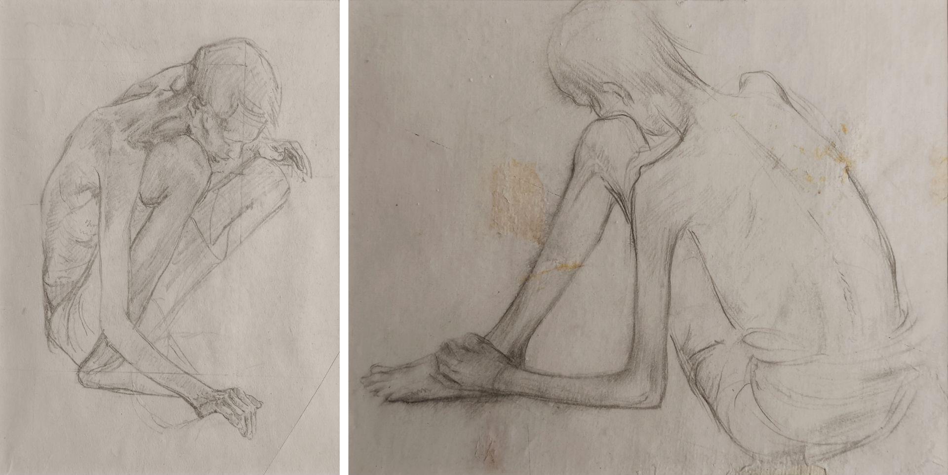 Squatting Man-2 & 4, Figurativo, Matita su carta, Set di 2 opere "In magazzino"