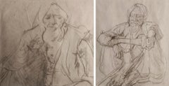 Fakir-1 & 3, Figurativo, Matita su carta, Set di 2 Opere di Atul Bose "In magazzino"