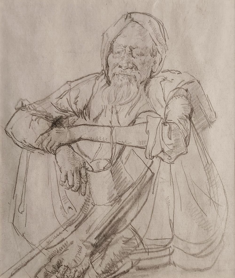 Fakir-1 & 3, Figurative, Pencil on Paper, Set of 2 Works by Atul Bose 