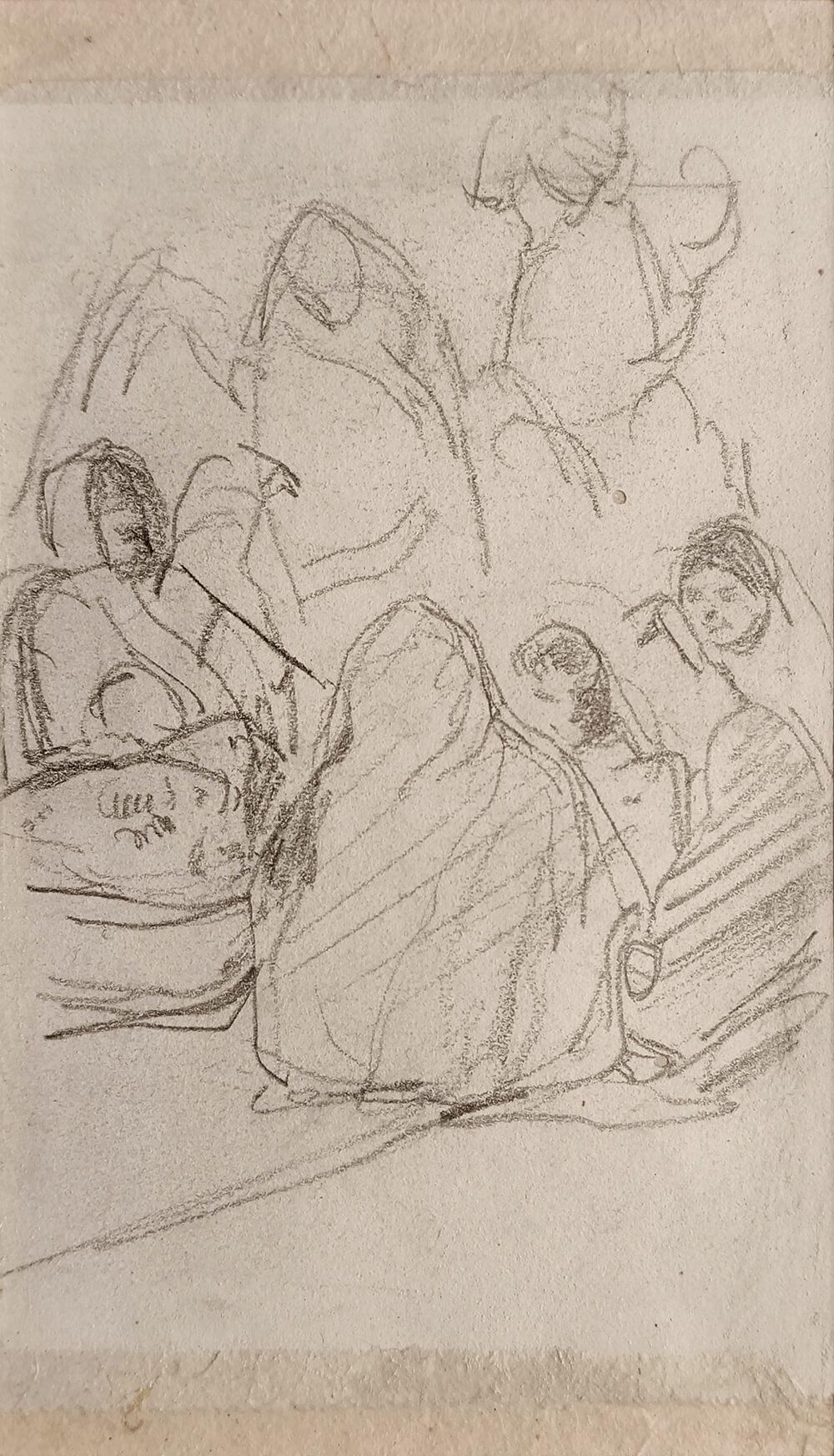 Woman Folk-1 & 2, Pencil on Paper, Set of 2 Works by Atul Bose 
